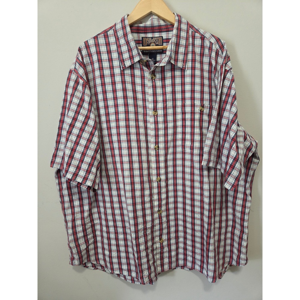 Duluth Trading Co Mens 3XL Red Blue Plaid Short Sleeve Cotton Button Down Shirt